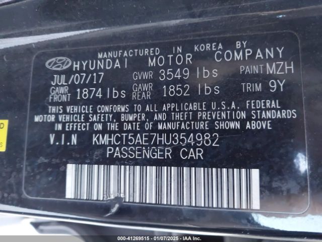 KMHCT5AE7HU354982 Hyundai ACCENT SE