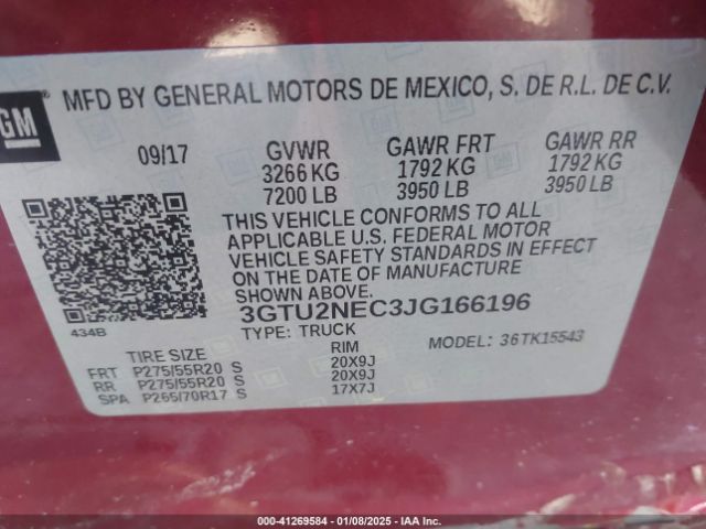 3GTU2NEC3JG166196 GMC Sierra 1500 Slt