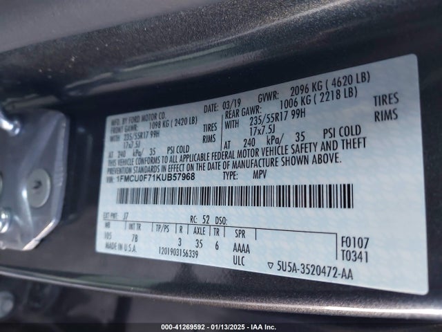 Ford ESCAPE S 2019 1FMCU0F71KUB57968 Image 9
