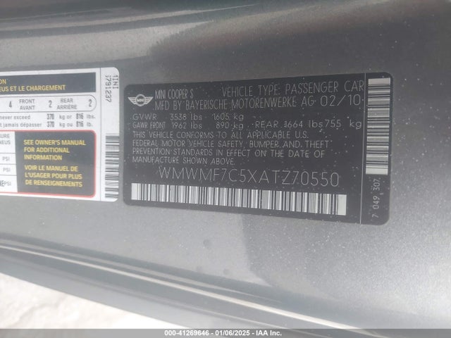 2010 MINI COOPER S WMWMF7C5XATZ70550 Photo 8