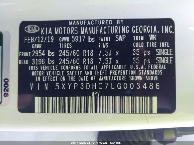 5XYP3DHC7LG003486 KIA Telluride Ex