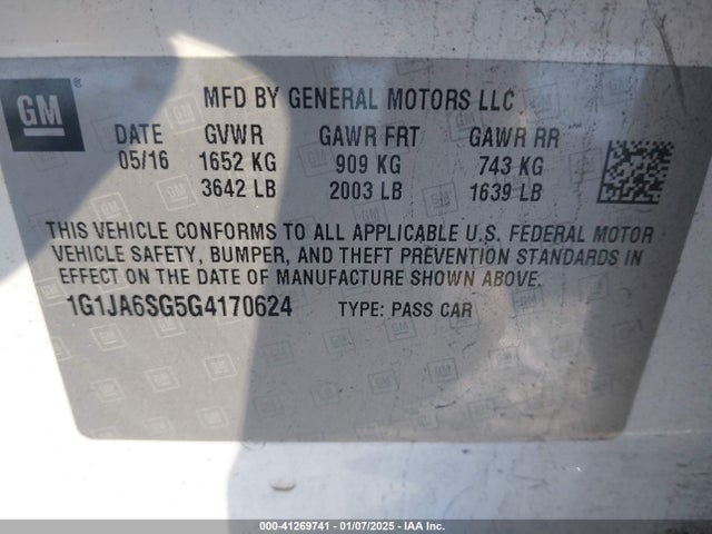 Chevrolet Sonic Ls Auto 2016 1G1JA6SG5G4170624 Image 9