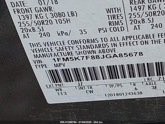 Ford Explorer Limited 2018 1FM5K7F88JGA85678 Image 9