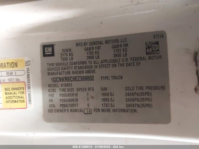 1GCNKREC8EZ388802 Chevrolet Silverado 1500 2lt