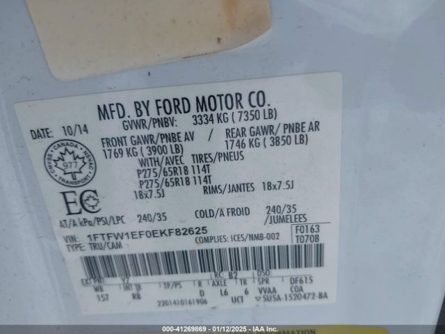 1FTFW1EF0EKF82625 Ford F-150 Fx4