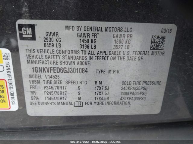 1GNKVFED6GJ301084 Chevrolet Traverse Ls
