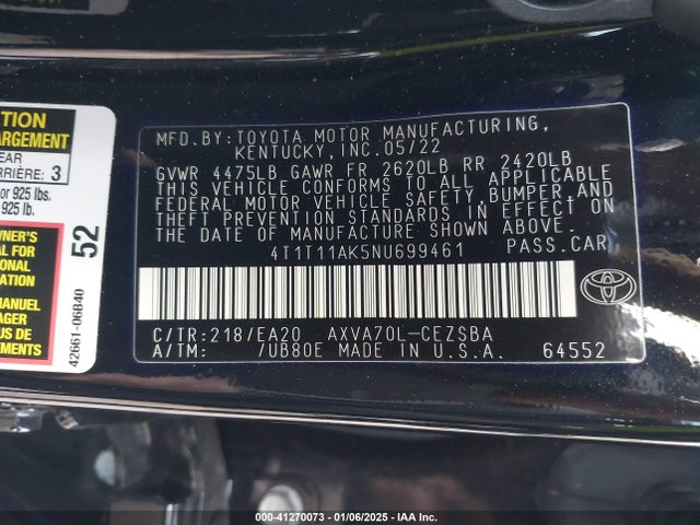 Toyota CAMRY SE 2022 4T1T11AK5NU699461 Image 9