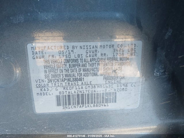Nissan Versa 1.6 S+ 2019 3N1CN7AP1KL880461 Image 9