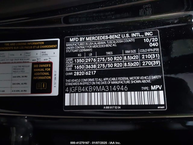 4JGFB4KB9MA314946 Mercedes-Benz Gle 350 4matic
