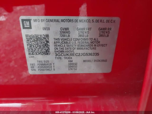 3GCUKREC2JG536335 Chevrolet Silverado 1500 2lt