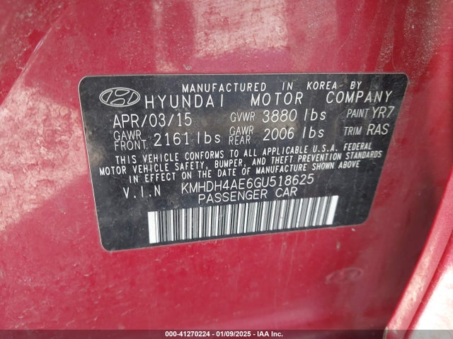 Hyundai ELANTRA SE 2016 KMHDH4AE6GU518625 Image 9