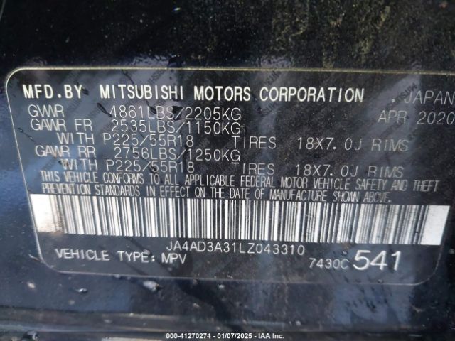 JA4AD3A31LZ043310 Mitsubishi Outlander Le 2.4/se 2.4/sel 2.4/sp 2.4