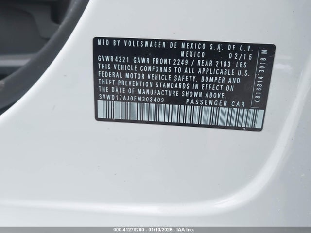 3VWD17AJ0FM303409 Volkswagen Jetta 1.8t Se