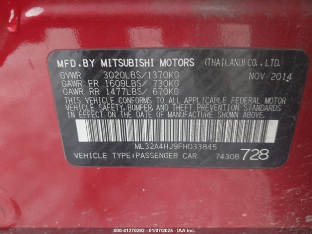 ML32A4HJ9FH033845 Mitsubishi MIRAGE ES