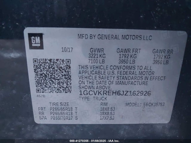1GCVKREH6JZ162926 Chevrolet Silverado 1500 2lt