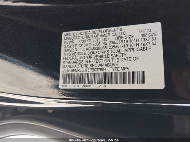 5FNRL6H75PB037804 Honda Odyssey Sport