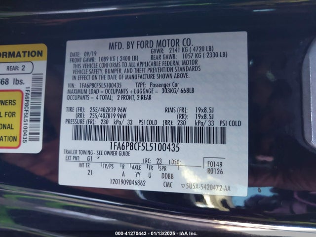 Ford Mustang Gt Fastback 2020 1FA6P8CF5L5100435 Image 9