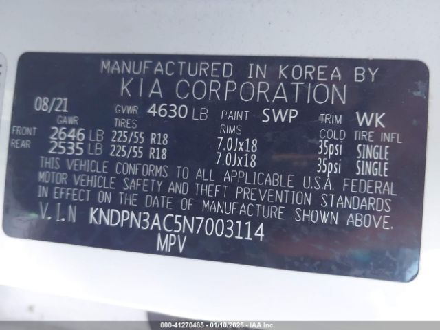 KNDPN3AC5N7003114 KIA Sportage Ex