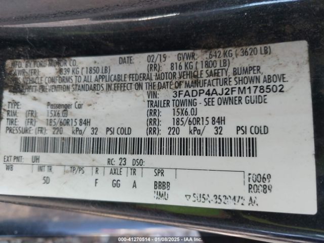 3FADP4AJ2FM178502 Ford FIESTA S