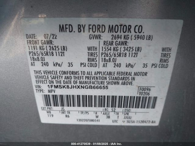 1FMSK8JHXNGB66655 Ford Explorer Timberline