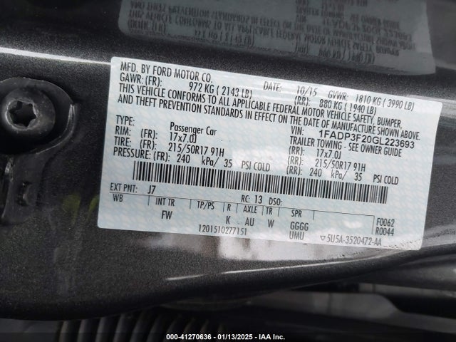 Ford FOCUS SE 2016 1FADP3F20GL223693 Image 9