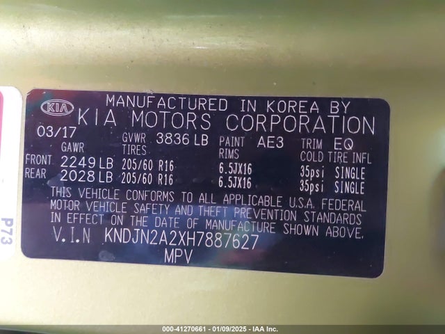 KNDJN2A2XH7887627 KIA Soul