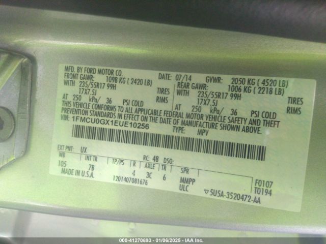1FMCU0GX1EUE10256 Ford ESCAPE SE