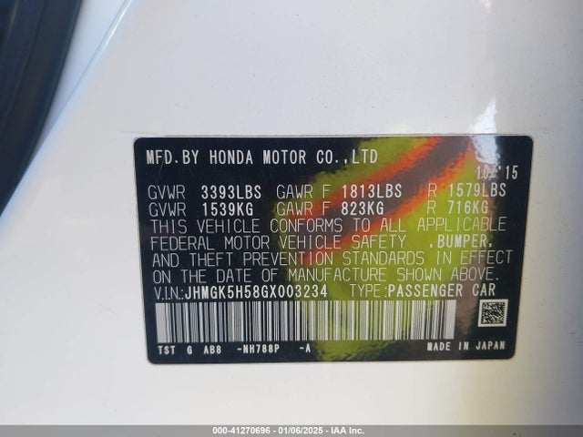 JHMGK5H58GX003234 Honda FIT LX