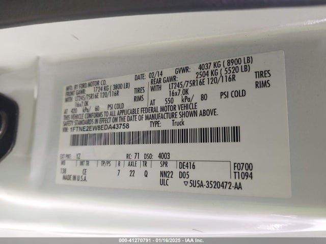 Ford E-250 Commercial 2014 1FTNE2EW8EDA43758 Image 9