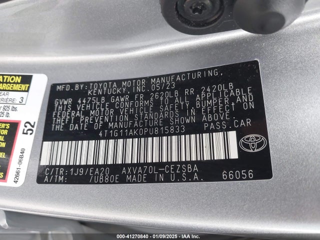 4T1G11AK0PU815833 Toyota CAMRY SE
