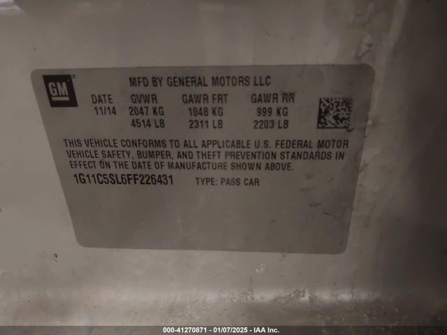 Chevrolet MALIBU 1LT 2015 1G11C5SL6FF226431 Image 9
