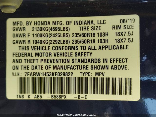 7FARW1H53KE029822 Honda CR-V EX
