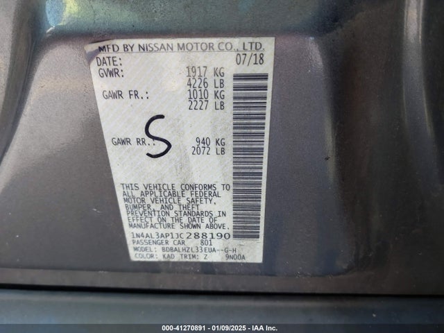 Nissan Altima 2.5 Sr 2018 1N4AL3AP1JC288190 Image 9