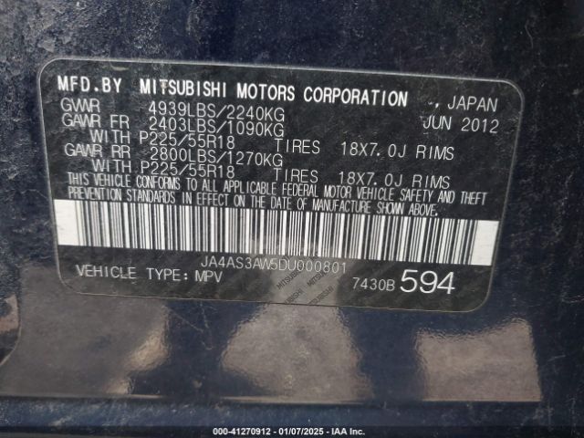 2013 MITSUBISHI OUTLANDER JA4AS3AW5DU000801 Photo 8