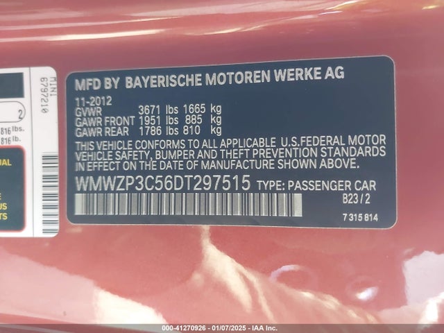 2013 MINI CONVERTIBLE WMWZP3C56DT297515 Photo 8