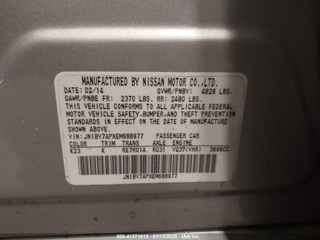 Продажа на аукционе авто 2014 Infiniti Q50, vin: JN1BV7APXEM688977, номер лота: 41271013
