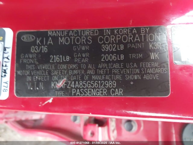 KNAFZ4A85G5612989 KIA FORTE EX