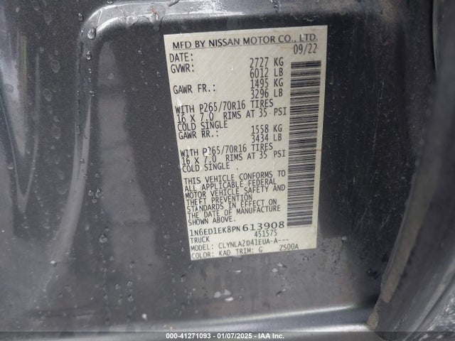 1N6ED1EK8PN613908 Nissan Frontier S 4x4