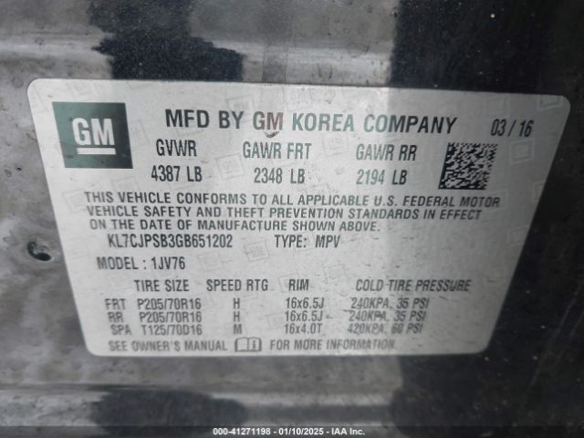 KL7CJPSB3GB651202 Chevrolet Trax Lt