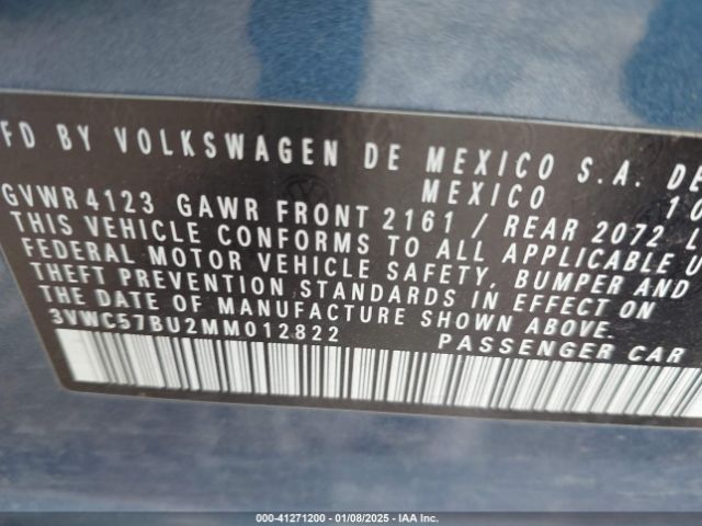 3VWC57BU2MM012822 Volkswagen Jetta 1.4t R-line/1.4t S/1.4t Se