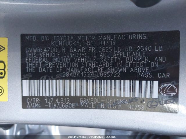 58ABK1GG7HU035722 Lexus ES 350