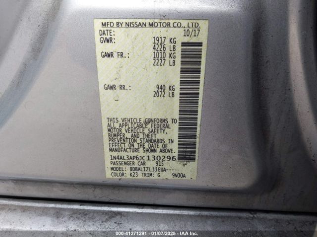 1N4AL3AP6JC130296 Nissan Altima 2.5 Sv