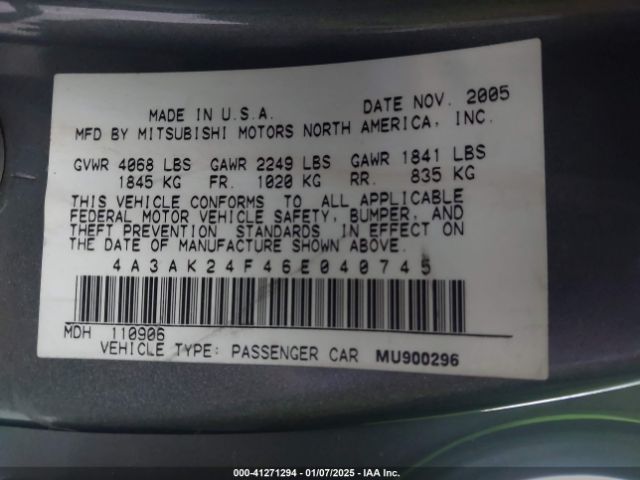 2006 MITSUBISHI ECLIPSE 4A3AK24F46E040745 Photo 8