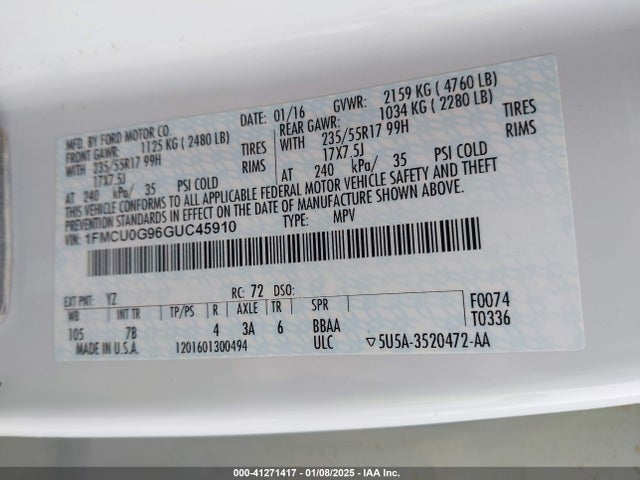 1FMCU0G96GUC45910 Ford ESCAPE SE