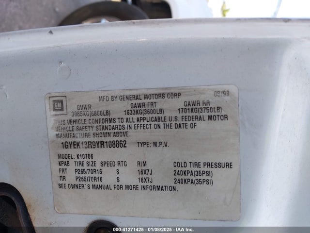 2000 CADILLAC ESCALADE 1GYEK13R9YR108862 Photo 8