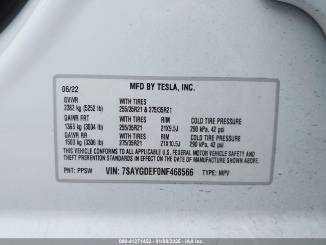 7SAYGDEF0NF468566 Tesla Model Y Performance Dual Motor All-wheel Drive