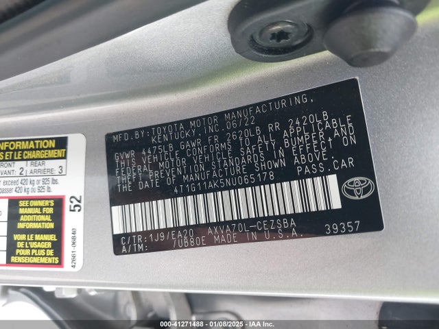 Toyota CAMRY SE 2022 4T1G11AK5NU065178 Image 9