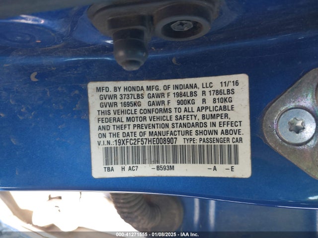 Honda Civic Lx 2017 19XFC2F57HE008907 Image 9