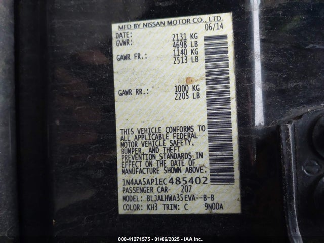 Nissan Maxima 3.5 Sv 2014 1N4AA5AP1EC485402 Image 9