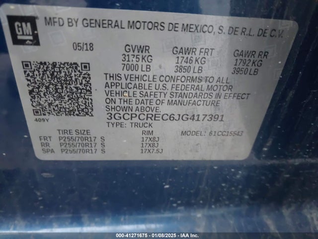 3GCPCREC6JG417391 Chevrolet Silverado 1500 1lt